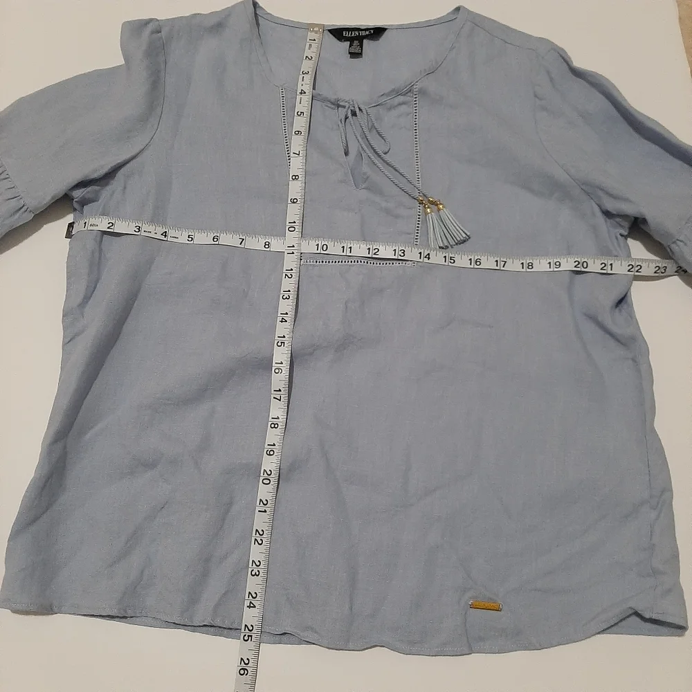 Ellen Tracy Lagenlook 100% Linen Blue Top Size Large